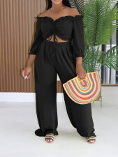 Solid Color Off Shoulder Two Piece Pants Set HNIF-SY046