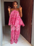 Halterneck Print Off Shoulder Two Piece Pants Set GQLK-6686