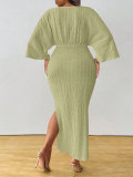 Plus Size Solid Color Knits Lace Up Maxi Dress HNIF-DGY229