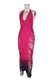 Deep V Neck Hollow Out Knits Beach Maxi Dress  ZSD-0360