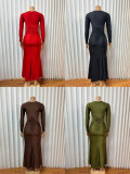 Long Sleeve Solid Color Maxi Dress GADE-10206