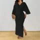Plus Size Solid Color Knits Lace Up Maxi Dress HNIF-DGY229