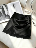 Lace Patchwork Satin Mini Skirt GSRX-989