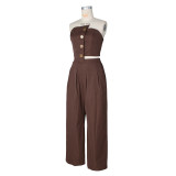 Solid Color Wrap Chest Top Wide Leg Pants Suit ZSD-0785