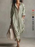 Casual Stripe Long Sleeve Shirt Dress GSRX-981