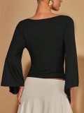 Solid Color Long Sleeve V Neck Top GSRX-983