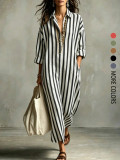 Casual Stripe Long Sleeve Shirt Dress GSRX-981
