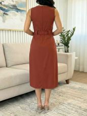 Sleeveless Belt Solid Color Midi Dress GYLY-11071