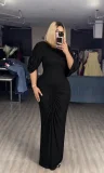 Mesh Ruched Bat Sleeve Maxi Dress GADE-10242