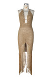Halterneck Beaded  Knits Beach Maxi Dress ZSD-0359