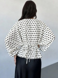 Polka Dot Print Long Sleeve Bat Sleeve Top GSRX-982