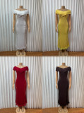 Hollow Out Solid Color Ruffles Midi Dress GMYU-10088