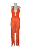Halterneck Beaded  Knits Beach Maxi Dress ZSD-0359