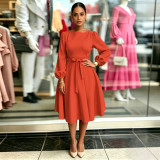 Solid Color Long Sleeve Midi Dress GQLK-6682