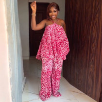 Halterneck Print Off Shoulder Two Piece Pants Set GQLK-6686
