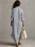 Casual Stripe Long Sleeve Shirt Dress GSRX-981