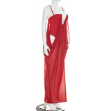 Sleeveless Mesh Patchwork Sling Bodysuit Dress GSZM-Q26DS120