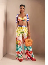 Print Crop Top Wide Leg Pants 2 Piece Set GQLK-6689