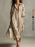 Casual Stripe Long Sleeve Shirt Dress GSRX-981
