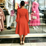 Solid Color Long Sleeve Midi Dress GQLK-6682