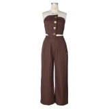 Solid Color Wrap Chest Top Wide Leg Pants Suit ZSD-0785