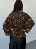 Polka Dot Print Long Sleeve Bat Sleeve Top GSRX-982