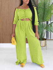 Solid Color Off Shoulder Two Piece Pants Set HNIF-SY046