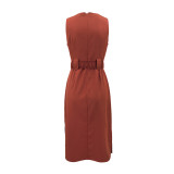 Sleeveless Belt Solid Color Midi Dress GYLY-11071