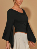 Solid Color Long Sleeve V Neck Top GSRX-983