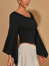 Solid Color Long Sleeve V Neck Top GSRX-983