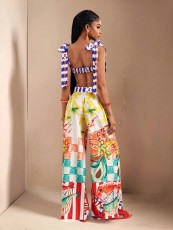 Print Crop Top Wide Leg Pants 2 Piece Set GQLK-6689