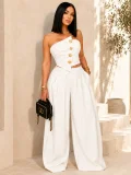 Solid Color Wrap Chest Top Wide Leg Pants Suit ZSD-0785