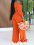 Solid Color Off Shoulder Two Piece Pants Set HNIF-SY046