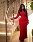 Long Sleeve Solid Color Maxi Dress GADE-10206