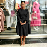 Solid Color Long Sleeve Midi Dress GQLK-6682
