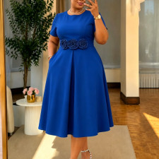 Plus Size 3D Flower Short Sleeve Midi Dress GCZF-8667