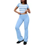 Print Short Sleeve Tops Two Piece Pants Set QXLB-XRB-SDQU56