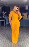 Mesh Ruched Bat Sleeve Maxi Dress GADE-10242
