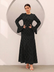 Polka Dot Print Long Sleeve Maxi Dress GSRX-986