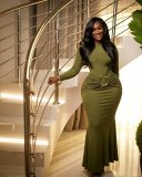 Long Sleeve Solid Color Maxi Dress GADE-10206