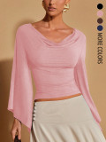 Solid Color Long Sleeve V Neck Top GSRX-983