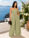 Solid Color Wrap Chest Top Wide Leg Pants Suit ZSD-0785