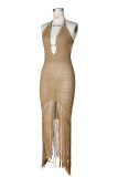 Halterneck Beaded  Knits Beach Maxi Dress ZSD-0359