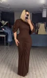 Mesh Ruched Bat Sleeve Maxi Dress GADE-10242