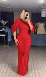 Mesh Ruched Bat Sleeve Maxi Dress GADE-10242