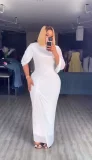 Mesh Ruched Bat Sleeve Maxi Dress GADE-10242