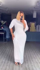 Mesh Ruched Bat Sleeve Maxi Dress GADE-10242