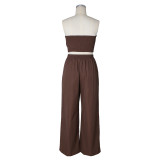 Solid Color Wrap Chest Top Wide Leg Pants Suit ZSD-0785