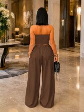 Solid Color Wrap Chest Top Wide Leg Pants Suit ZSD-0785