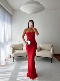 Mesh Ruched Solid Color Evening Dress GMYU-11534